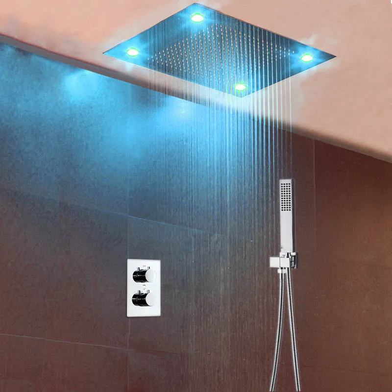 

Remote Controller LED Rainfall Shower Head 7Color Thermostatic Shower Set Wall Mounted Embedded Box Concealed Shower Mixer Valve