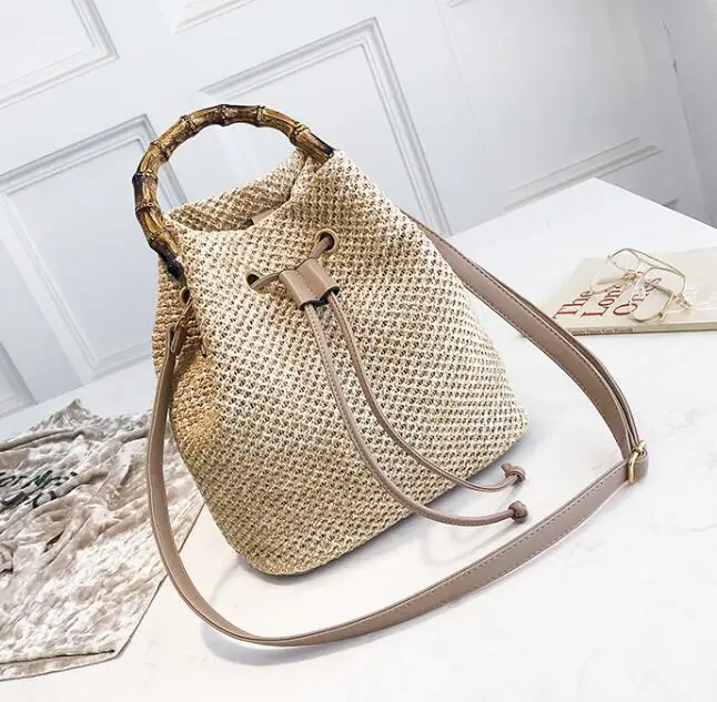 Новая женская Соломенная Сумка ведро на шнурке летние тканые сумки плечо сумка