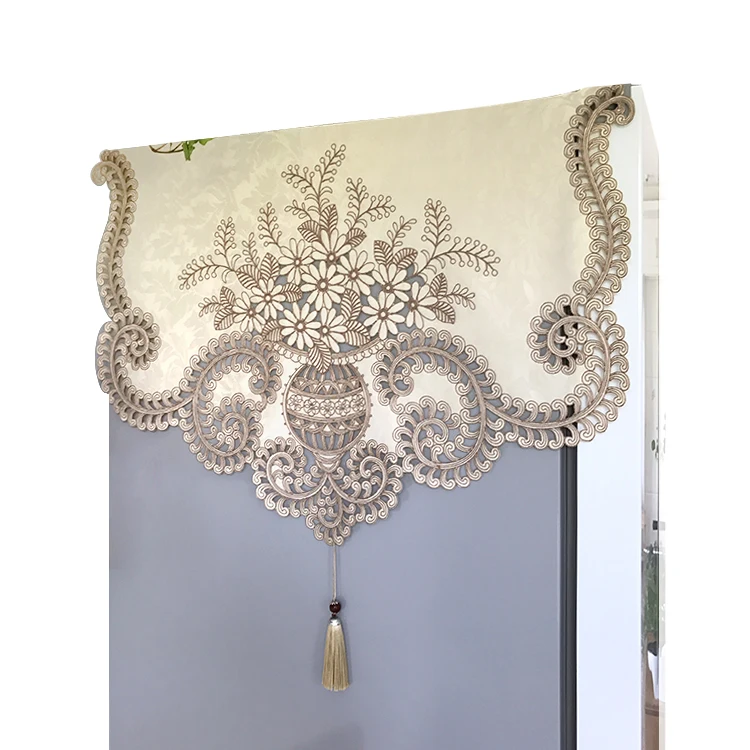 

Luxurious brown flowers lace embroidery cloth art dust covers Refrigerator cover