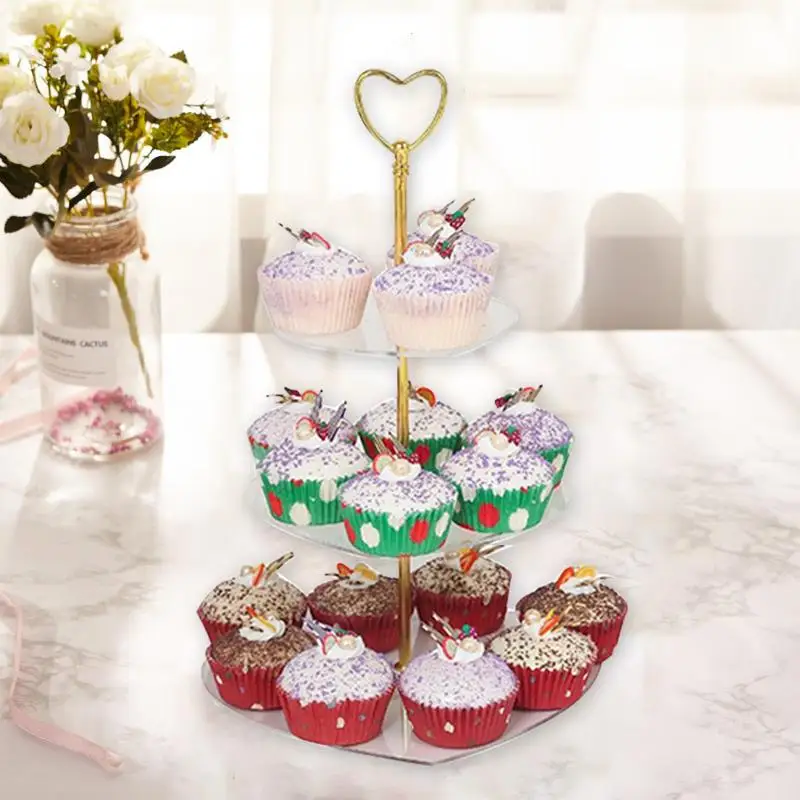 3 уровня в форме сердца акриловые торт стенд плиты дома вечерние свадебные