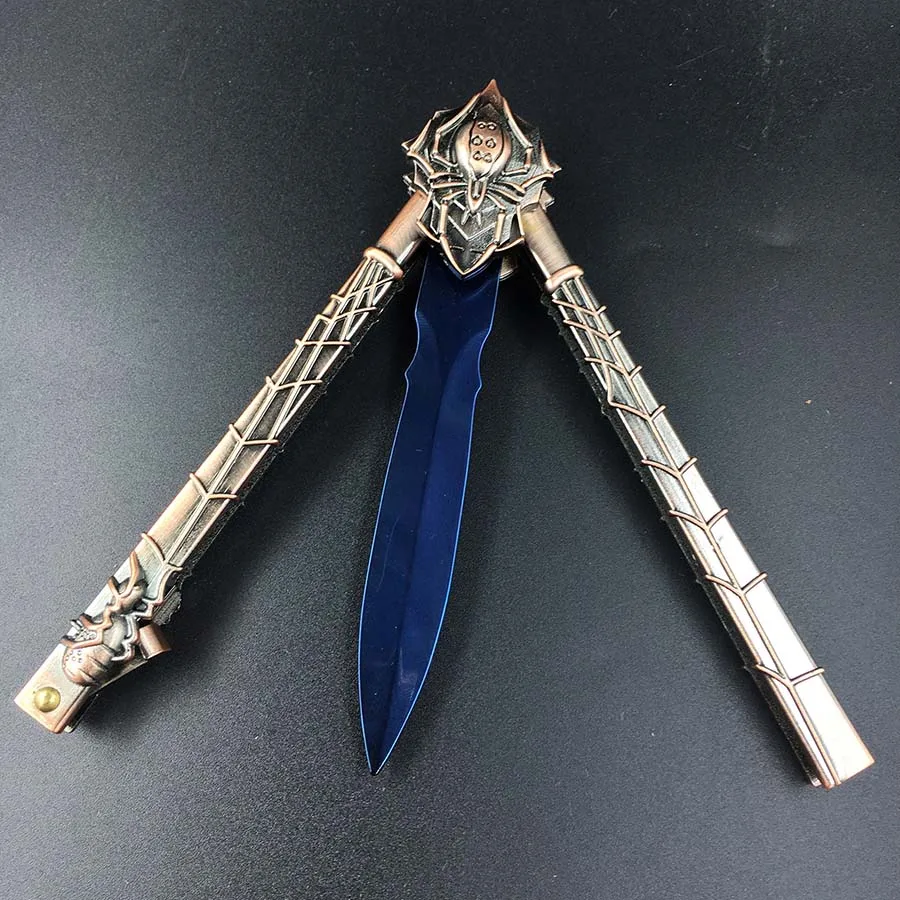 Blue blade Практичный Нож-бабочка, тренировочный нож, лезвие Karambit, складной нож, подарок, тренировочный нож из нержавеющей стали+ деревянная подарочная коробка - Цвет: Blue blade