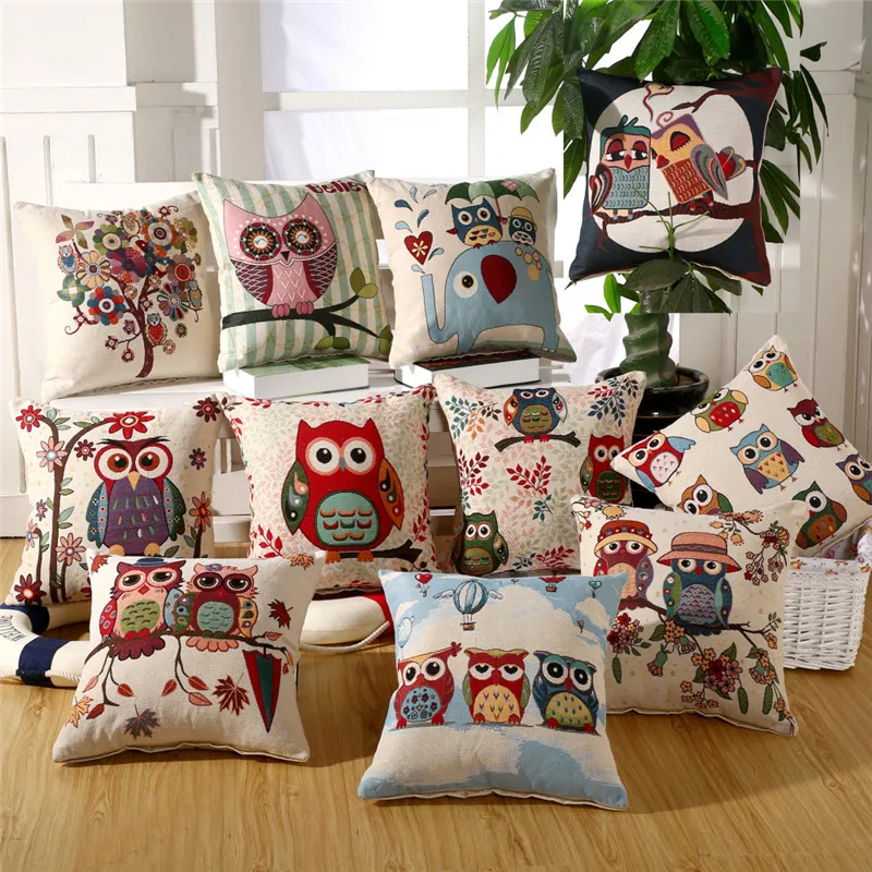 Hap-deer квадратные декоративные хлопковые льняные диванные подушки в стиле Совы