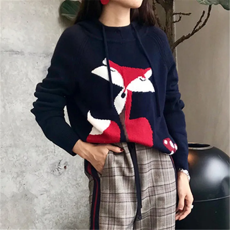 Женский вязаный пуловер из чистого козьего кашемира с мультяшным узором плотный