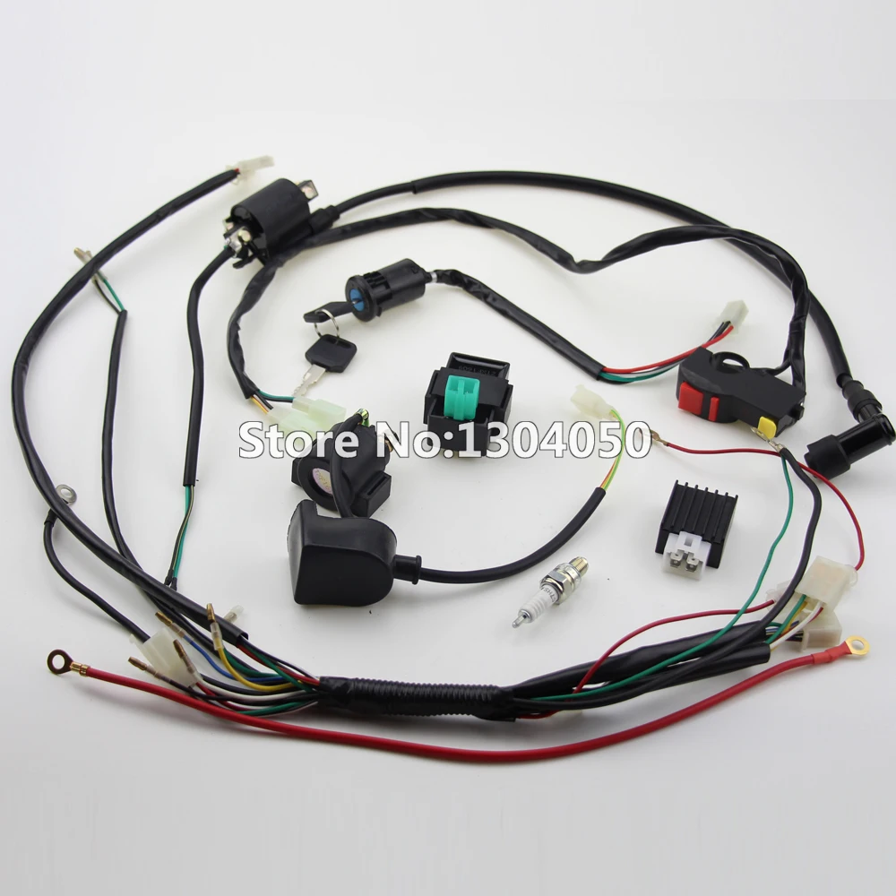 Full Kick Electric Start Engine Wiring Harness Loom Coil C7HSA SPARK PLUG 50 70 90 110 125cc Quad Pit Dirt Bike ATV Dune Buggy | Автомобили