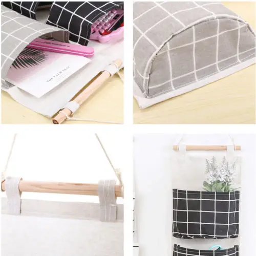 Zakka клетчатая настенная сумка для хранения органайзер Декор мешочек держатель