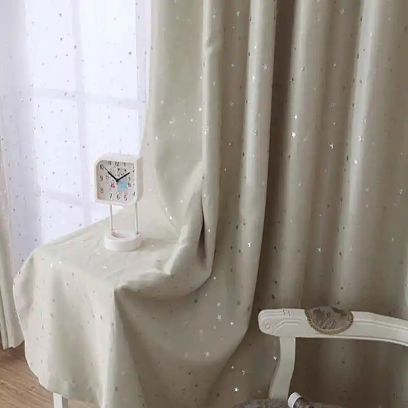 Beige Shade Cloth Оконные Занавески, s набор, термоизолированные Твердые серебряные звезды, Затемненные окна, готовые занавески для гостиной, детской комнаты, wp123#20 - Цвет: Beige Shade Cloth