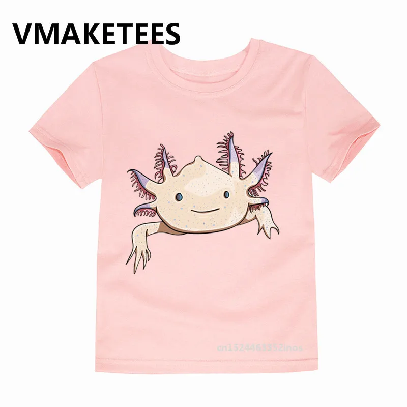 Модные милые розовые детские футболки с принтом Axolotl летние топы с короткими рукавами для мальчиков и девочек, детская мягкая футболка HKP2315A - Цвет: Modal Pink
