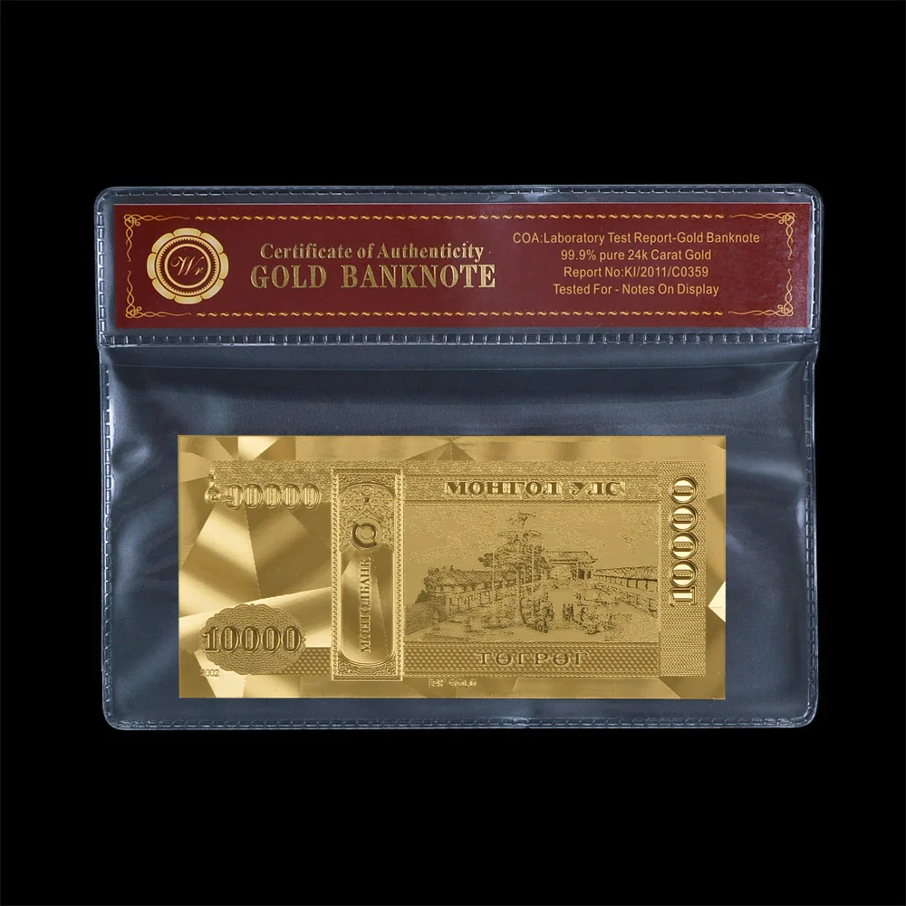 WR Promotional Gift Gold Mongolia Banknote 10000 Montu for Foil with COA PVC Frame Business Gifts Worth Collection | Дом и сад