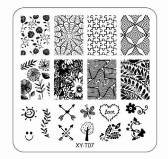 XYT07 1 шт. Цветочных Растений Шаблон Изображения пластиковых Ногтей Штамповки Пластин 6*6 смстемпинг Квадратных Трафареты для Ногтей Штамповки Ногтей искусство инструменты - Цвет: XYT07