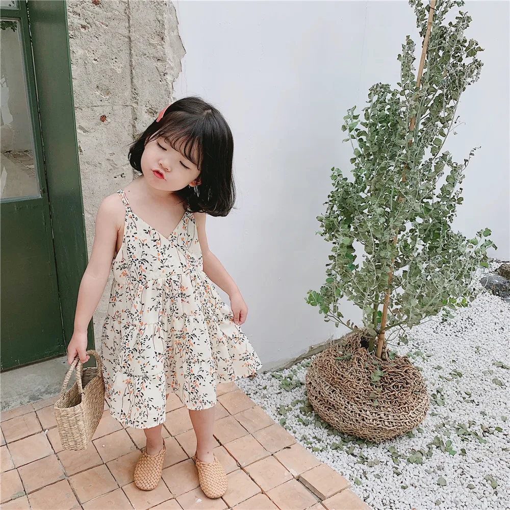 2019 Summer New Arrival korean style cotton flowers pattern all-match princess suspender dress for cute sweet baby girls | Детская