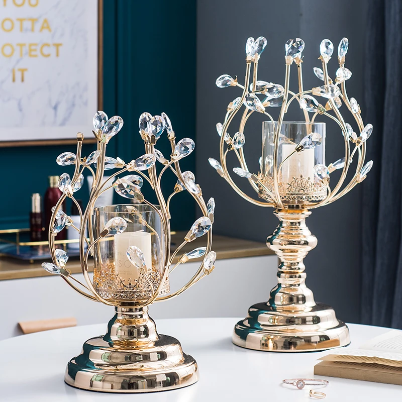

European Candleholder Crystal Metal Candleholder Luxury American Home Table Decoration Candlelight Dinner Props