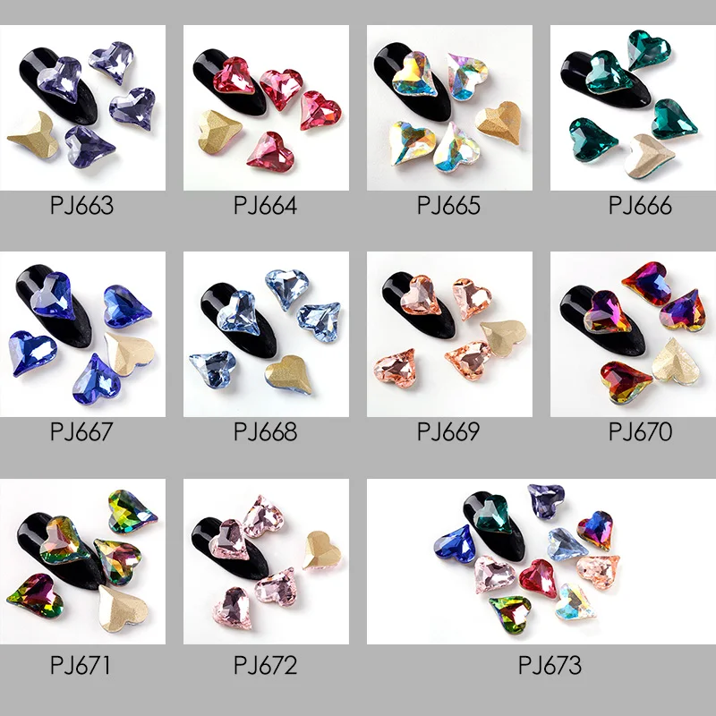 Blueness 5 шт. в форме сердца сверло 10 цветов K9 стеклянные стразы для дизайна ногтей
