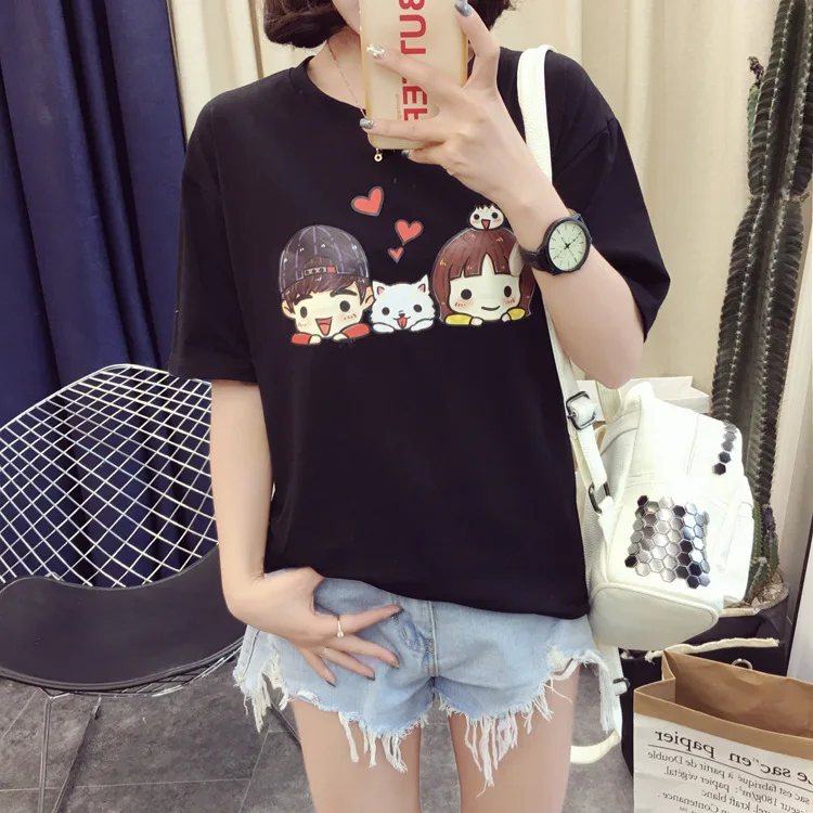 Женская летняя футболка для девочек Милая повседневные футболки с короткими