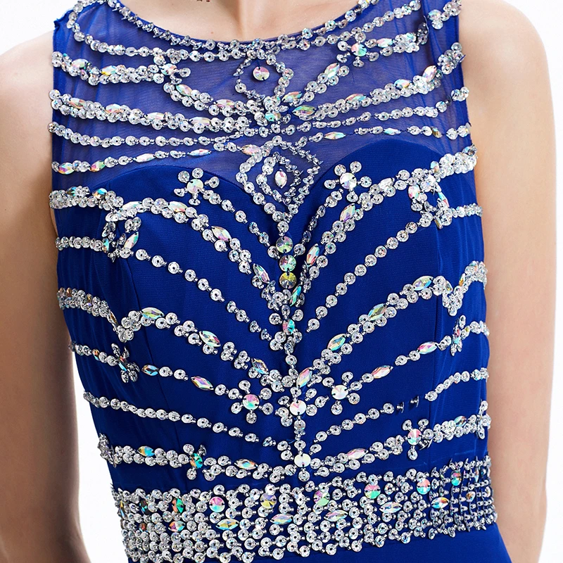 SOCCI 2018 Королевское синее шифоновое длинное вечернее платье с круглым вырезом