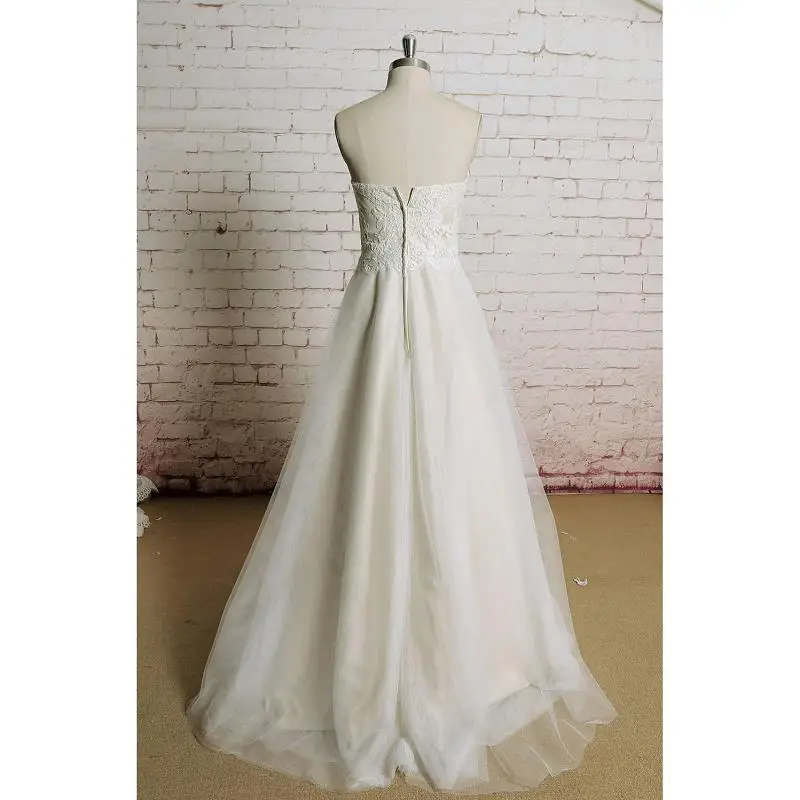 ТРАПЕЦИЕВИДНОЕ свадебное платье до пола из тюля с аппликацией со шлейфом без