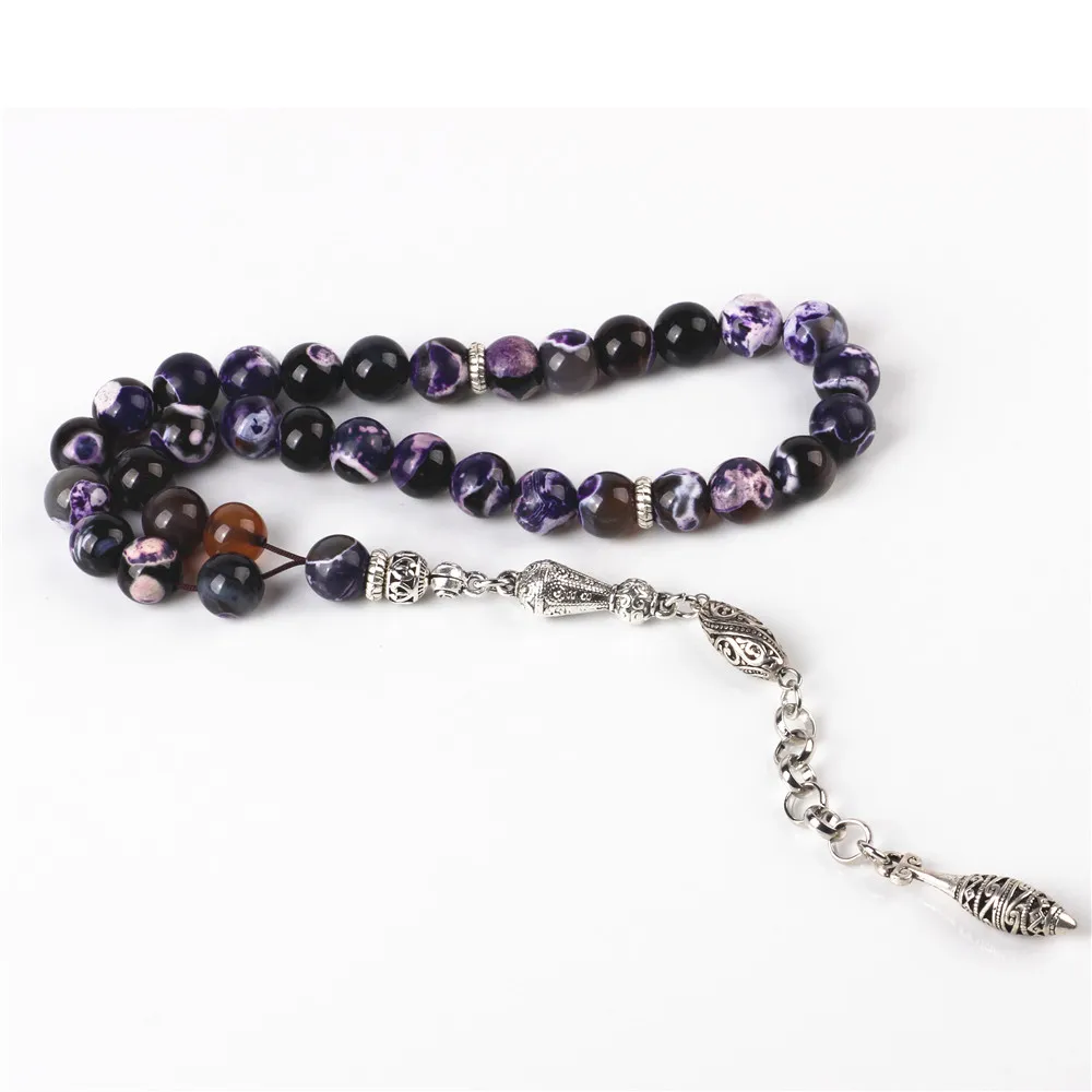 Tasbih камень 10 мм Фиолетовый Агат дизайн tasbih молитва бусы мусульманский тасбих Бог
