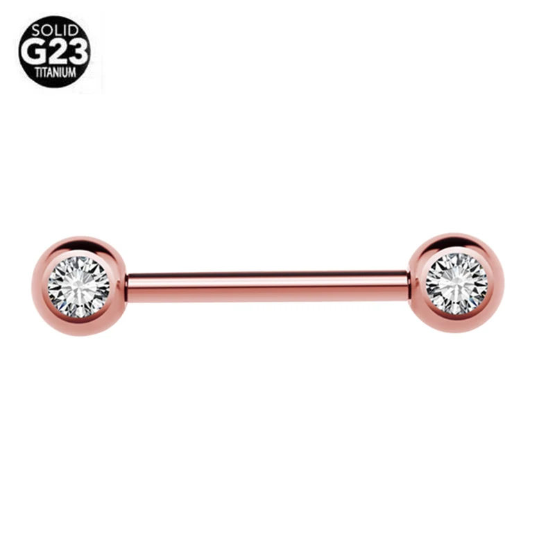 rose gold Новая Мода Серебряные стальные шарики Промышленные Строительные Леса прямой пирсинг для ушей в форме гантели бар хирургическая сталь Циркон трагус для сосков кольцо - Окраска металла: rose gold