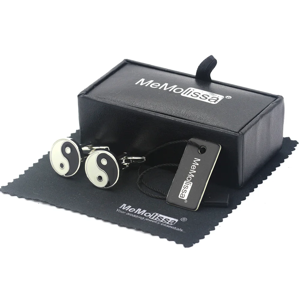 

MeMolissa Display Box Classic Taiji Figure Cufflinks with White and Black Enamel Mens Cufflinks Free Tag & Wipe Cloth