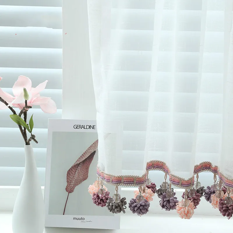 Индивидуальные оконные шторы подделки с бусинами короткие белые прозрачные