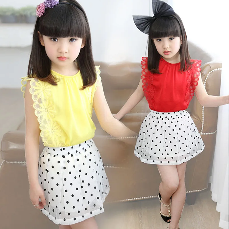 Детский шифоновый комплект из жилета и юбки в горошек на возраст 6-12 лет | Мать