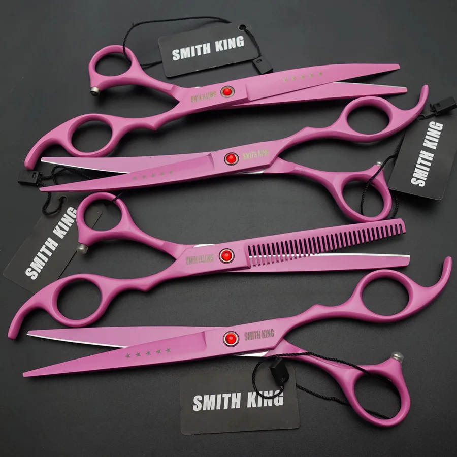SMITH KING профессиональные ножницы для ухода за домашними животными 7 дюймов ножницы для резки+ 2 изогнутые ножницы+ 6,5 дюймов филировочные ножницы комплект из 4 предметов