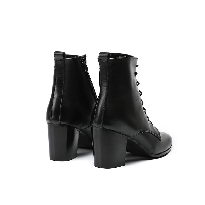 

Fashion Brand Black Army Ankle Boots High Heels Botas Militares Cool Lace Up Military Boots Shoes Men Real Leather Cowboy Boots