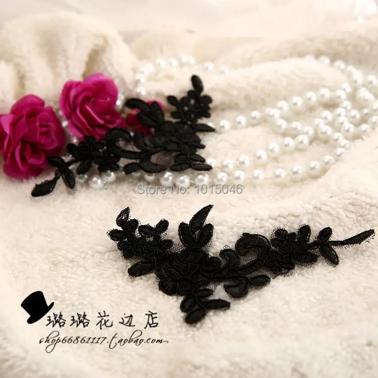 1 пара 13X7 5 см милый черный Кружева Аппликация в венецианском стиле кружевное