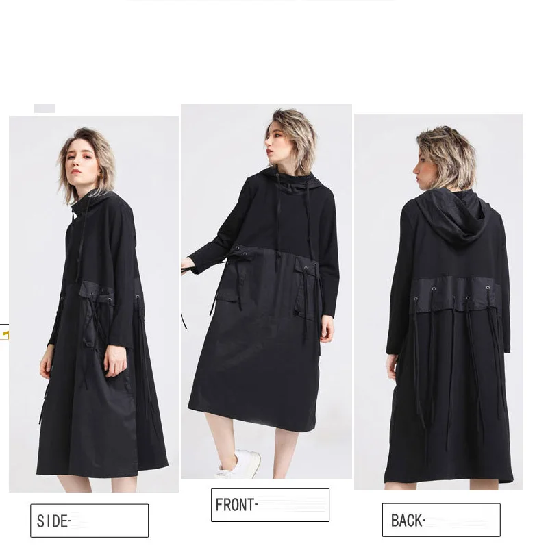Повседневное Свободное платье с капюшоном сезон осень Асимметричные прямые