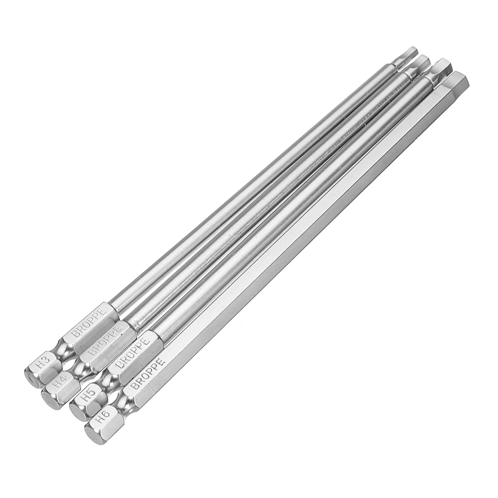 Broppe 4 шт. 150 мм H3-H6 отвертка с шестигранной головкой S2 1/4 дюймов шестигранный хвостовик Магнитная электрическая дрель отвертка Набор бит H3 H4 H5 H6