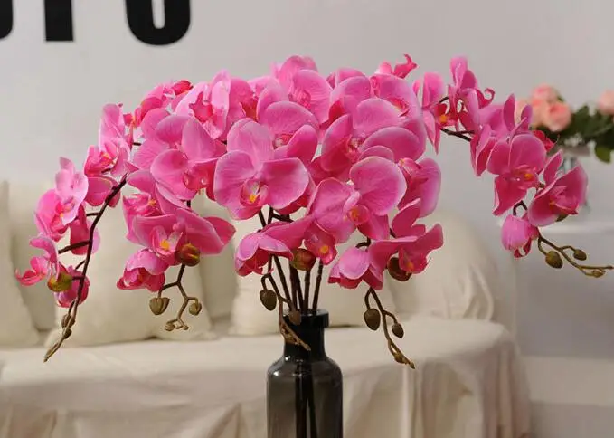 pink Настоящее прикосновение, 8 головок, искусственный силикон, Бабочка, орхидеи,, маленький фетр, латексные цветы, свадебные декоративные фаленопсис - Цвет: pink