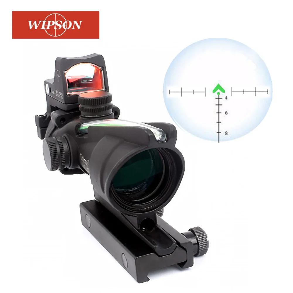 

WIPSON 4X32 Optic Scope Riflescope CAHEVRON Reticle Fiber Red Illuminated Optic Sight With RMR Mini Red Dot Sight 20mm Rail