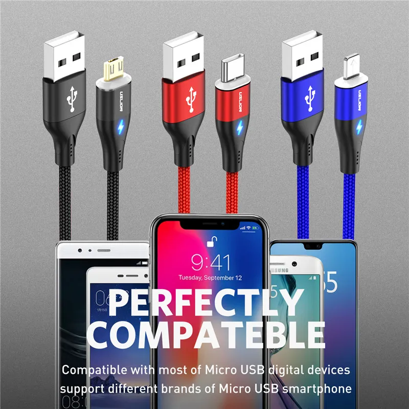 Магнитный кабель USLION Micro USB Type C для iPhone Samsung Xiaomi 1м|Кабели мобильных телефонов| |
