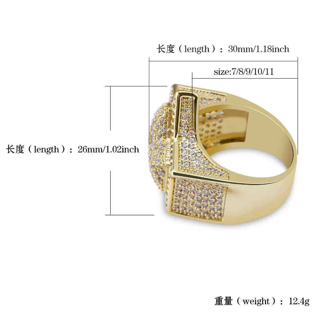 Solid Star HipHop Finger Rings For Men Women Iced Out Bling CZ Stones Gold Silver Color Jewelry Optional Size 7-11 Charm Ring | Украшения и