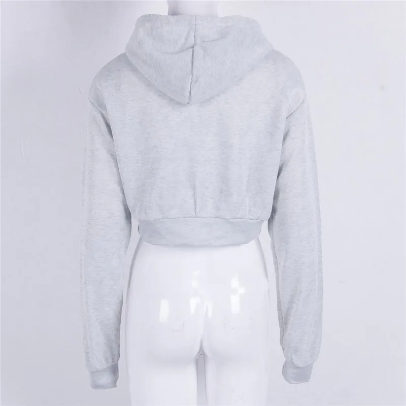 4 Colors Solid New Style Sweatshirt Women Autumn Hot Sale Crop Top Hooded Full Length Long Sleeves Hoodie Sweatshirt Size S-XL