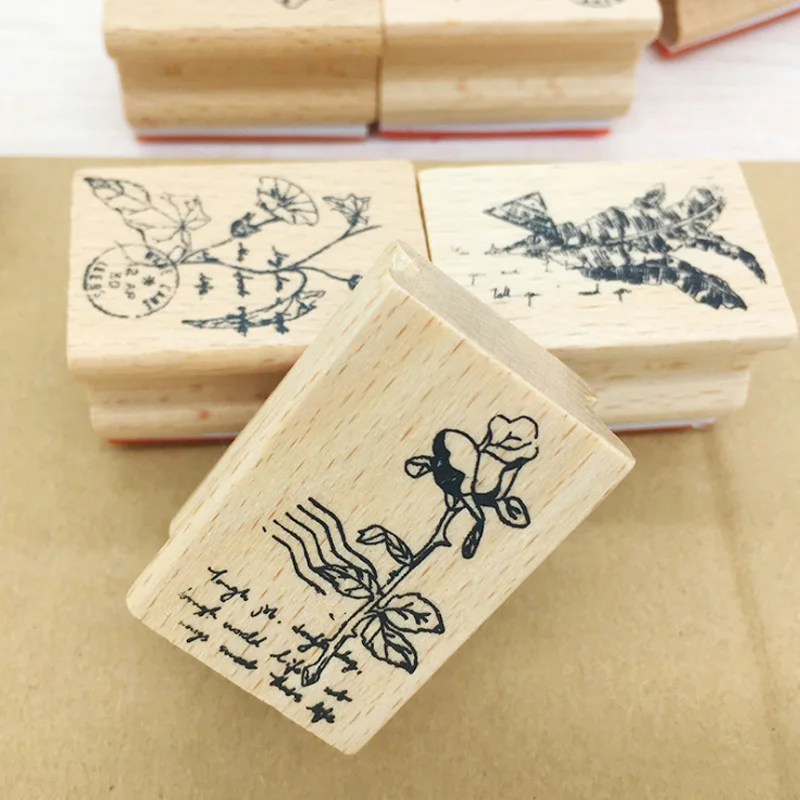 Винтажные цветочные деревянные штампы DIY Деревянные и резиновые для