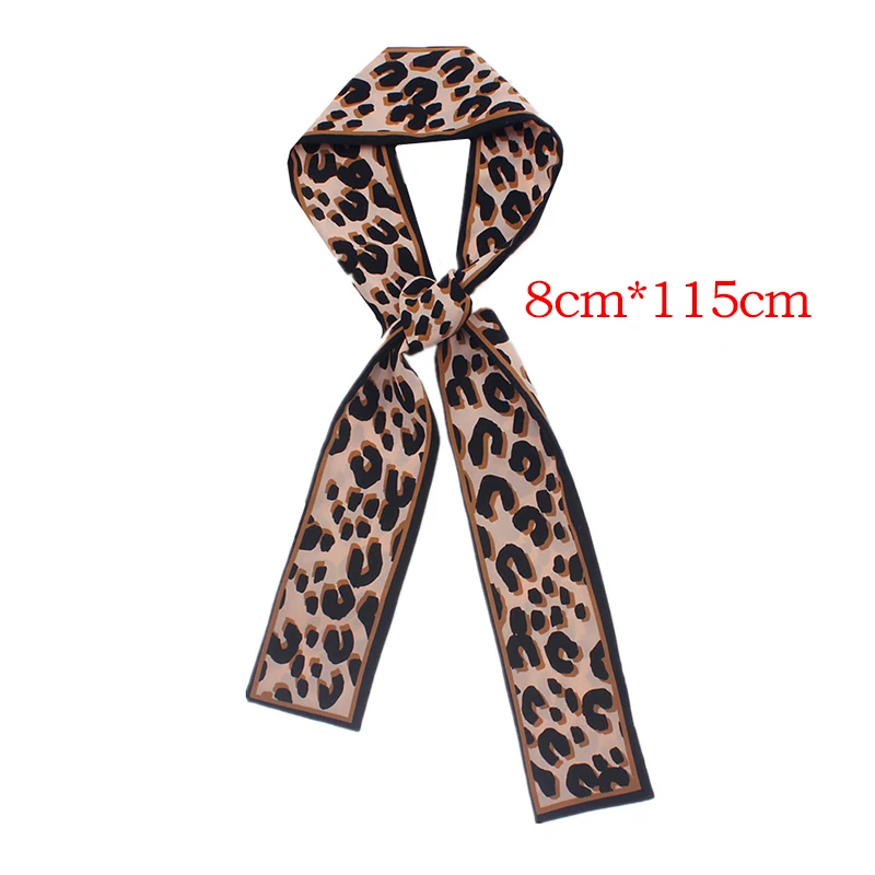 Шарф-Бандана женский с леопардовым принтом Шелковый тонкий платок маленькими