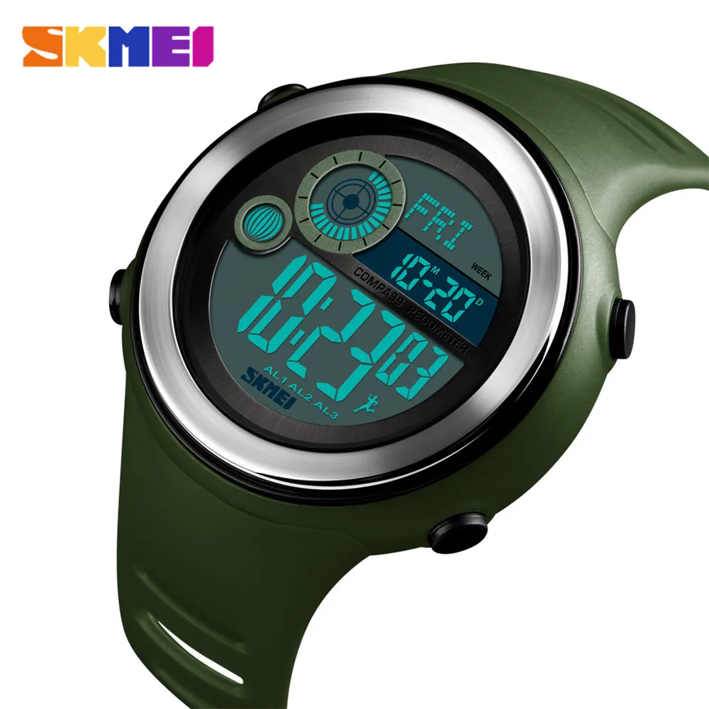 Green SKMEI 1395 спортивные часы цифровые наручные часы Мировое время шагомер компас расстояние калорий водонепроницаемые часы Relogio Masculino - Цвет: Green