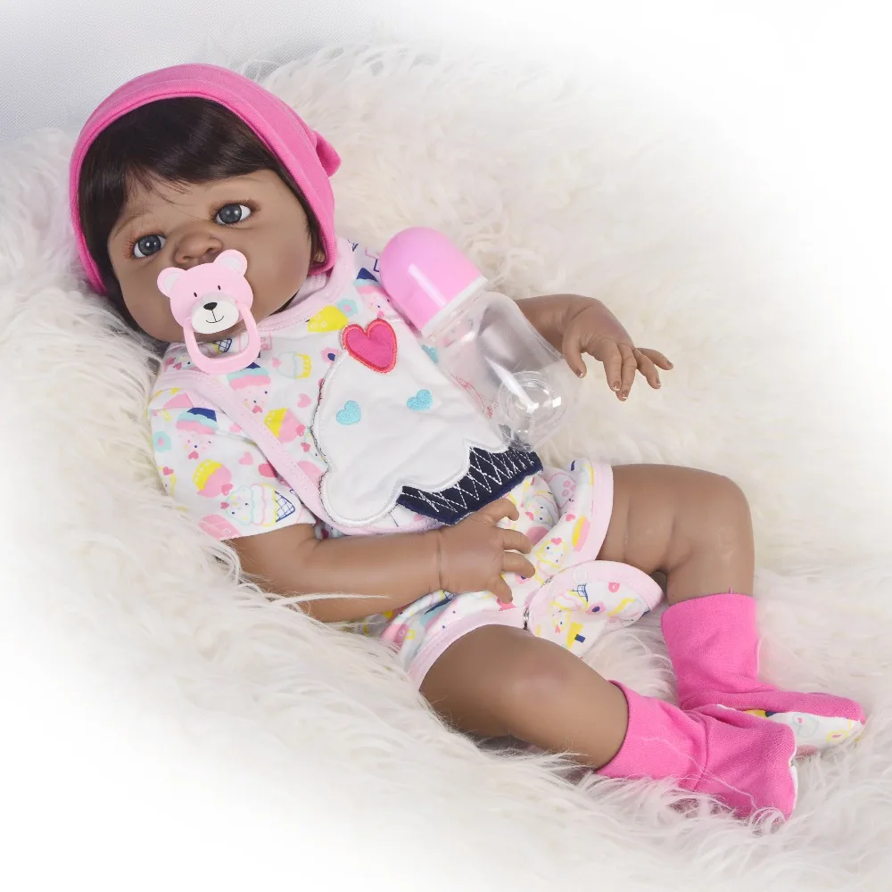 

57 см 22 Full силикона Reborn Baby Doll Черная Кожа Этническая menina купаться bebe игрушки, реалистичные принцесса Дети подарки на день рождения игрушки