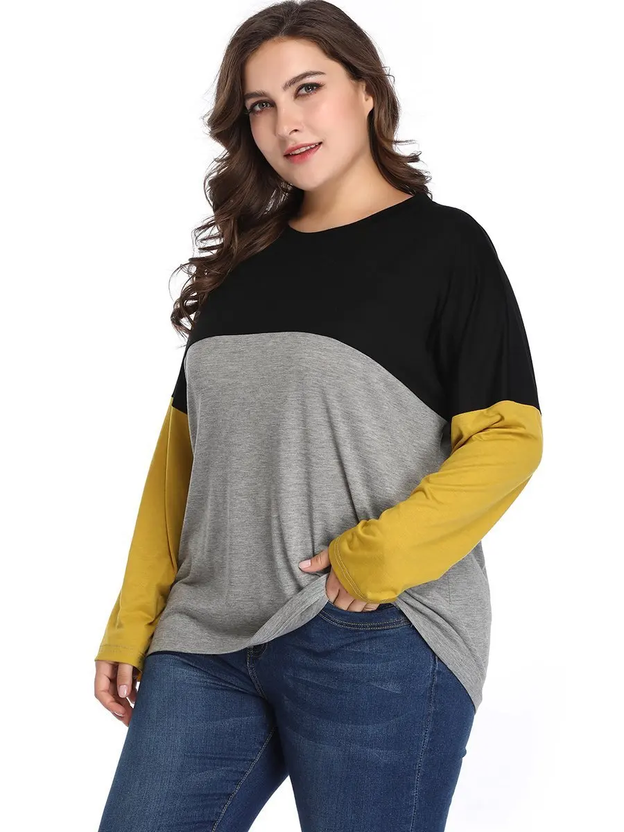 5XL размера плюс, повседневная женская блузка с круглым вырезом и длинным рукавом, разноцветная Элегантная Женская туника, топы, женская Свободная блуза, блузка, рубашка