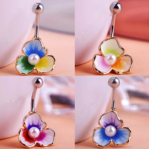 Bluelans 3 лепестка цветок искусственный жемчуг пупка Кольцо пирсинг ювелирные