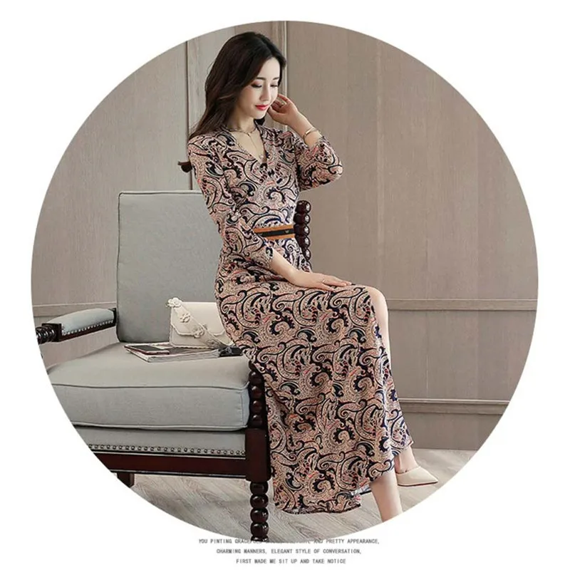 Новинка 2018 весеннее платье с длинным рукавом и цветочным принтом праздничное