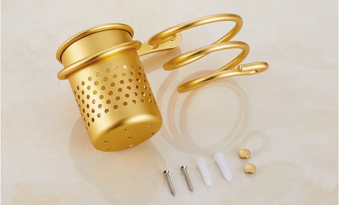 Бесплатная доставка Настенный алюминиевый держатель для фена золотого цвета