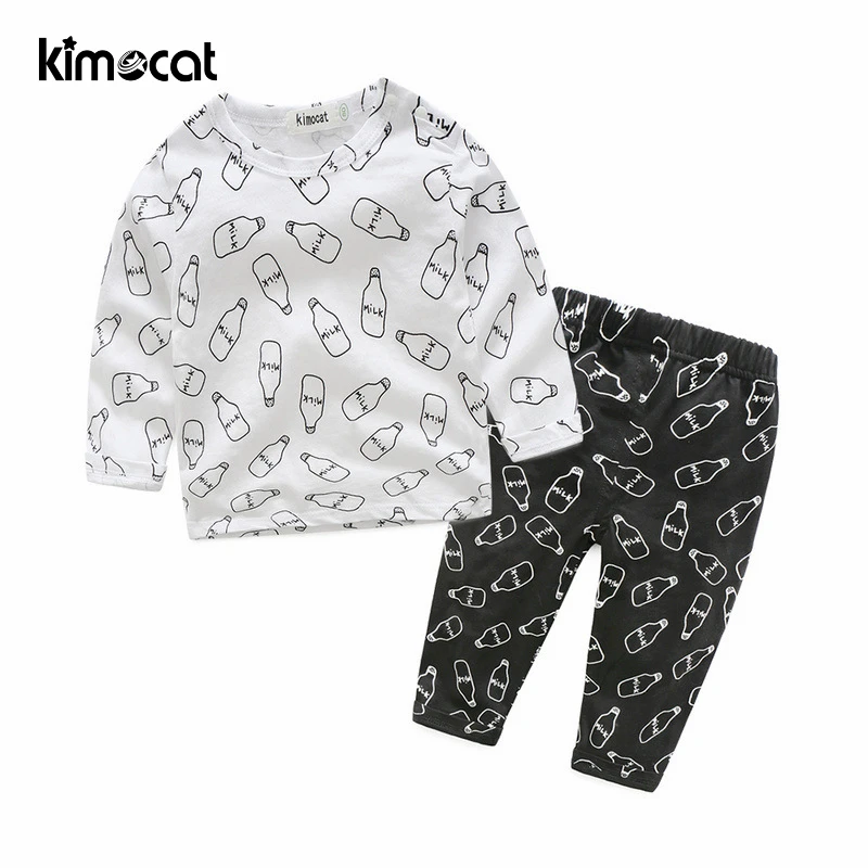 

Kimocat Boys Clothing Set Newborn Spring Autumn Long Sleeve Likable Feeding-Bottle Printing Cotton Baby Sleeping Suits Pajamas