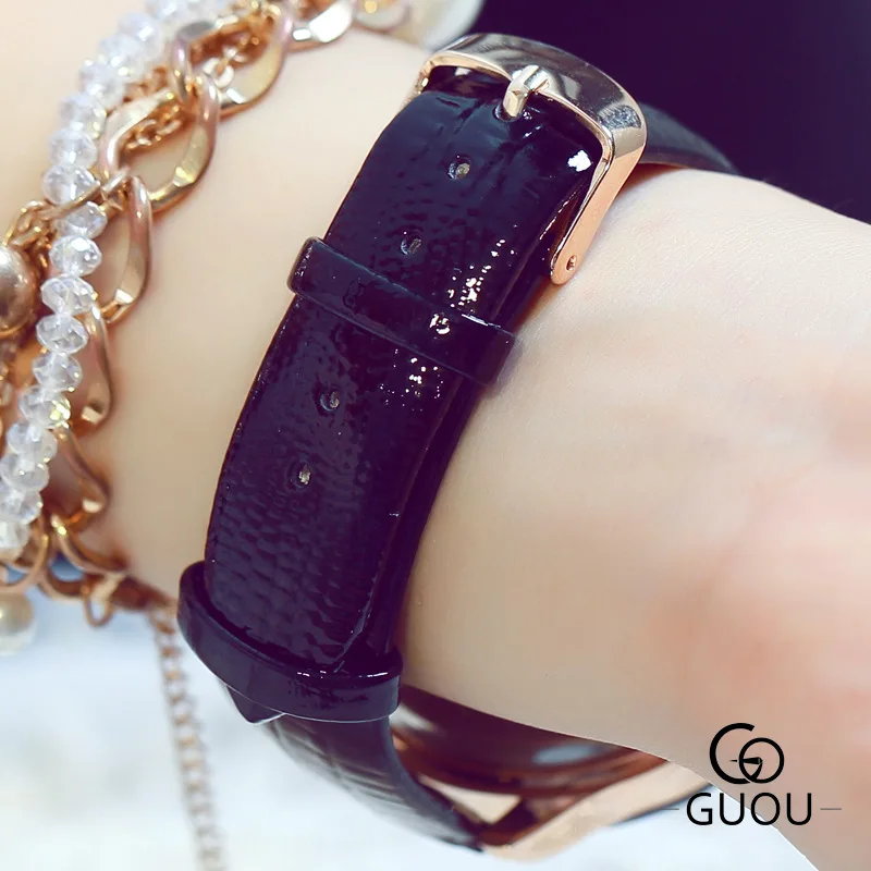 Часы GUOU женские модные кварцевые со стразами кожа | Наручные часы