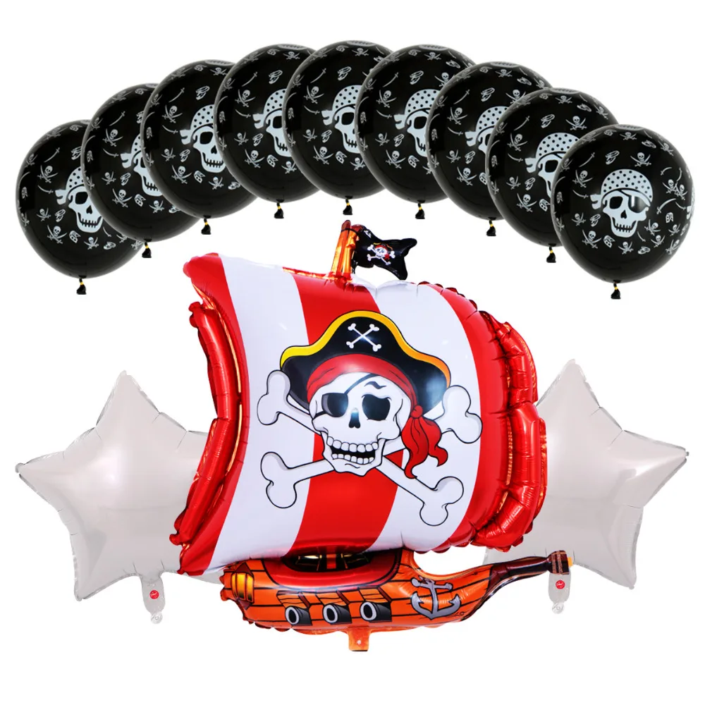 13pcs/lot New Cartoon Pirate Boat Aluminum Balloon Festival Party Decorative Balloon 18inch Skull balloon 3.2g latex baby shower