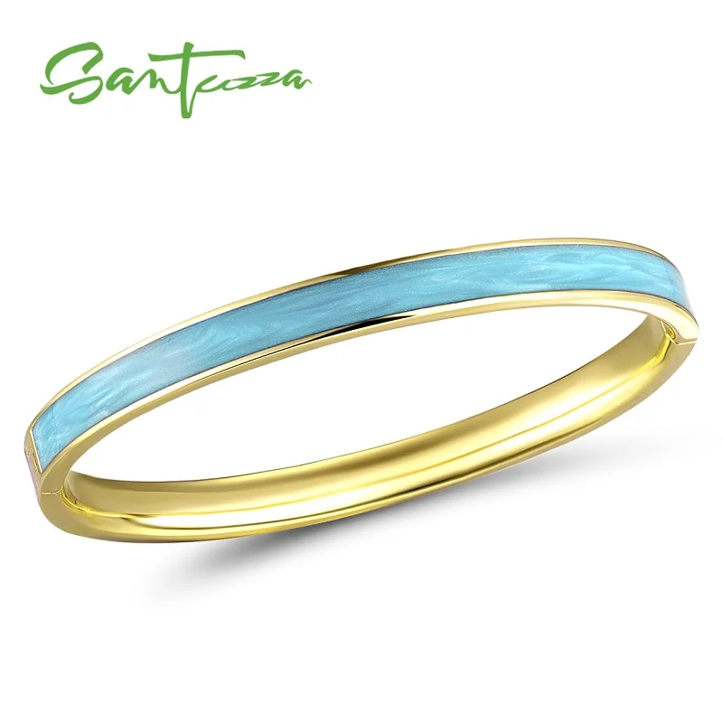 Gold Plated (Blue) SANTUZZA, женский браслет, простой, лаконичный, многоцветный, эмаль, браслет, высокое качество, вечерние, модные ювелирные изделия ручной работы - Окраска металла: Gold Plated (Blue)
