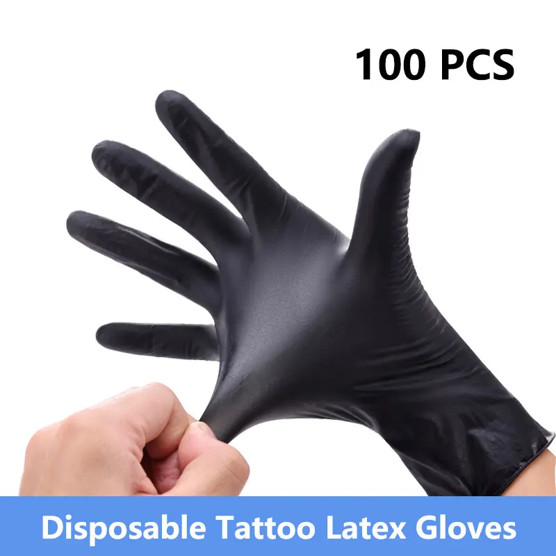 100 pcs High Quality Tattoo &amp Body Art Black Disposable Latex Gloves Available Size Accessories Free Shipping | Красота и здоровье