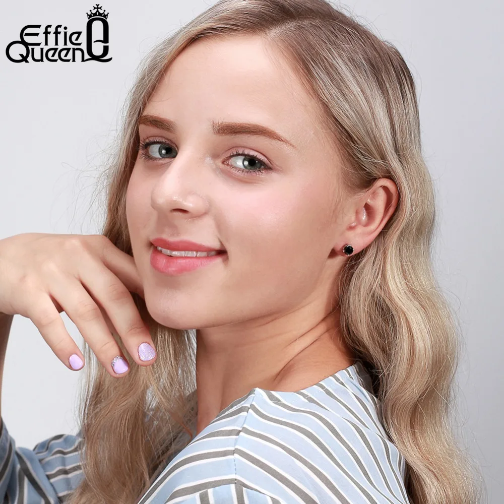 Effie Queen трендовые черные серьги гвоздики из фианита ААА геометрические с