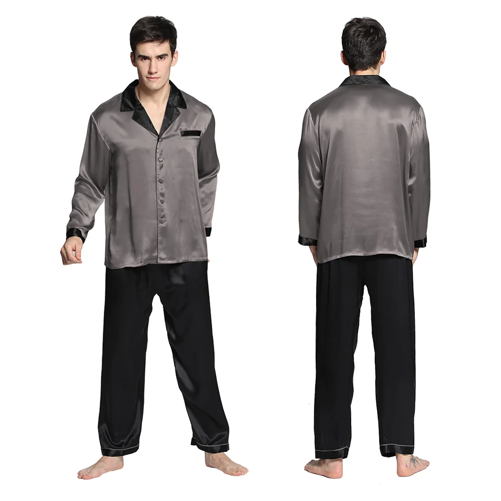 Dark Gray LilySilk пижама мужская шелковая домашняя одежда для мужчин 22 Momme глубокий углового установленные для короткий рукав летняя комплект шелк - Цвет: Dark Gray