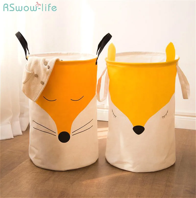 

Large Cotton And Hemp Cloth Art Receiving Barrel Simple Cartoon Toys Receiving Box Folding Washing Dirty Basket Cleaning Stuff